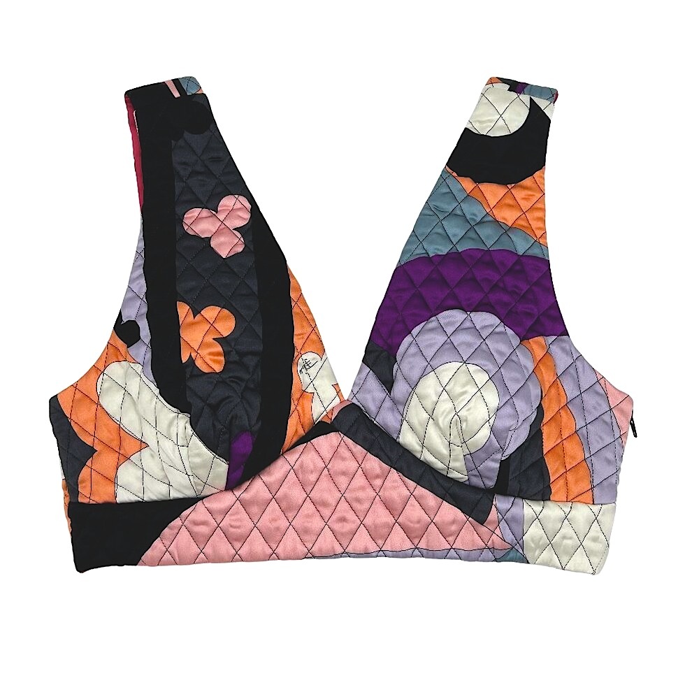 EMILIO PUCCI F/W 2018 Archivio Multicolor Printed Satin Quilted Crop Bralette